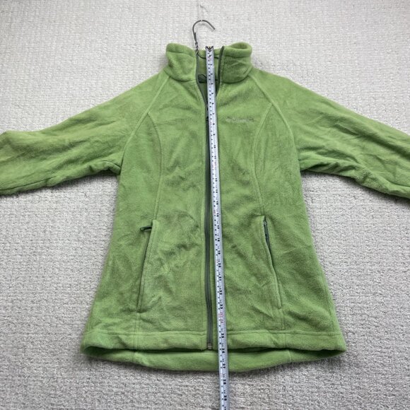 Columbia Women's Sz Small Lime Green Polar Fleece Jacket Full Zip Pockets Hike - Picture 10 of 16